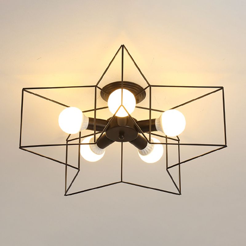 5 bollen industriële stijl plafondlicht spoeling montage eetkamer verlichting met ijzeren frame lampenkap