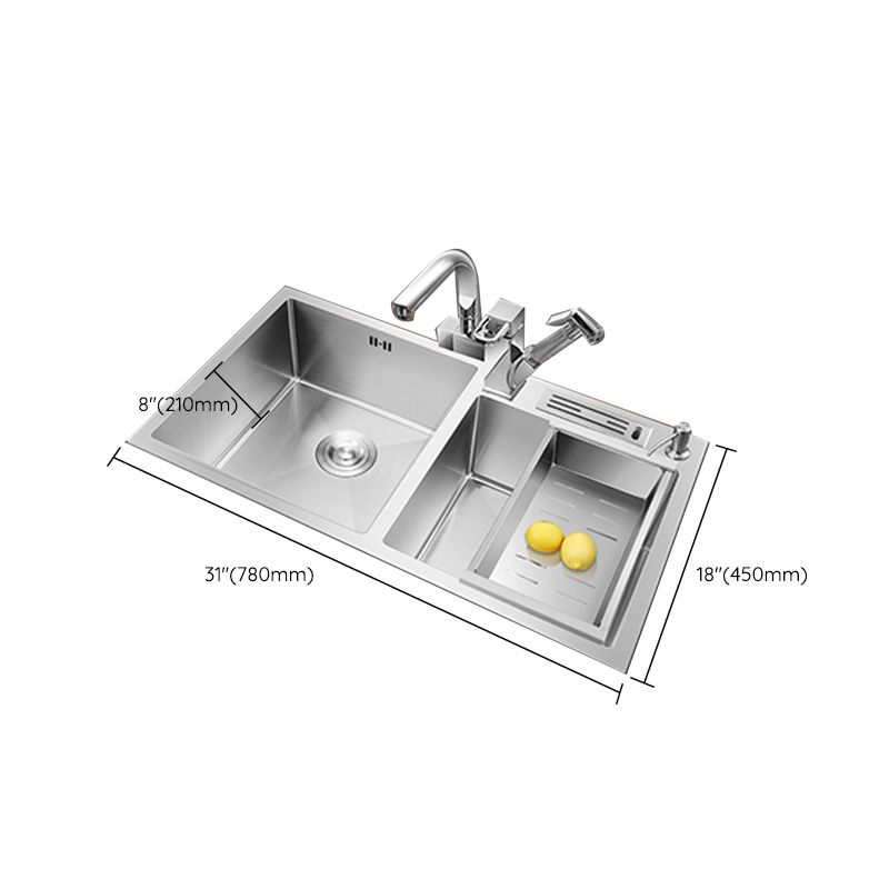 Contemporary Stainless Steel Kitchen Sink Double Basin Sink with Drain Assembly