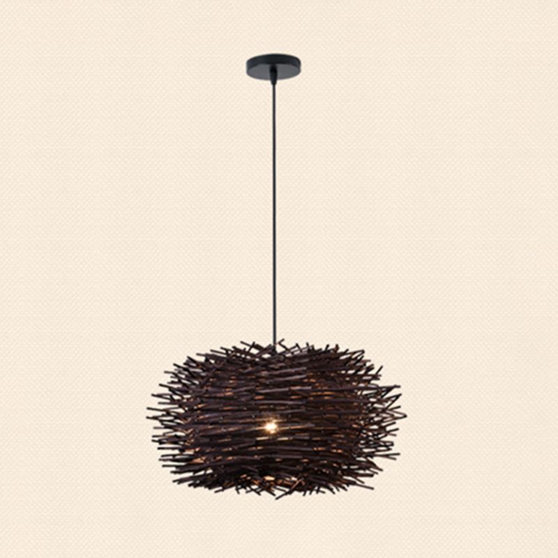 Bird's Nest Hanging Light Kit 1-Light Bamboo Asia Pendant Light for Dining Room