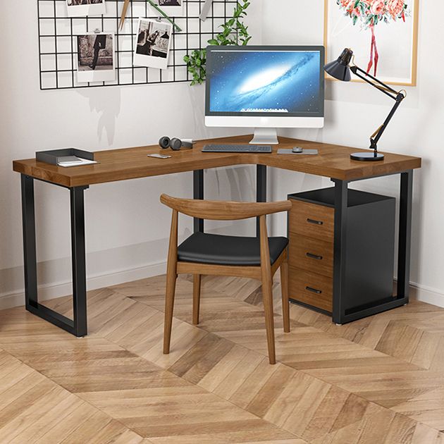 Solid Wood Pedestal Writing Desk Industrial L-Shape Office Desk