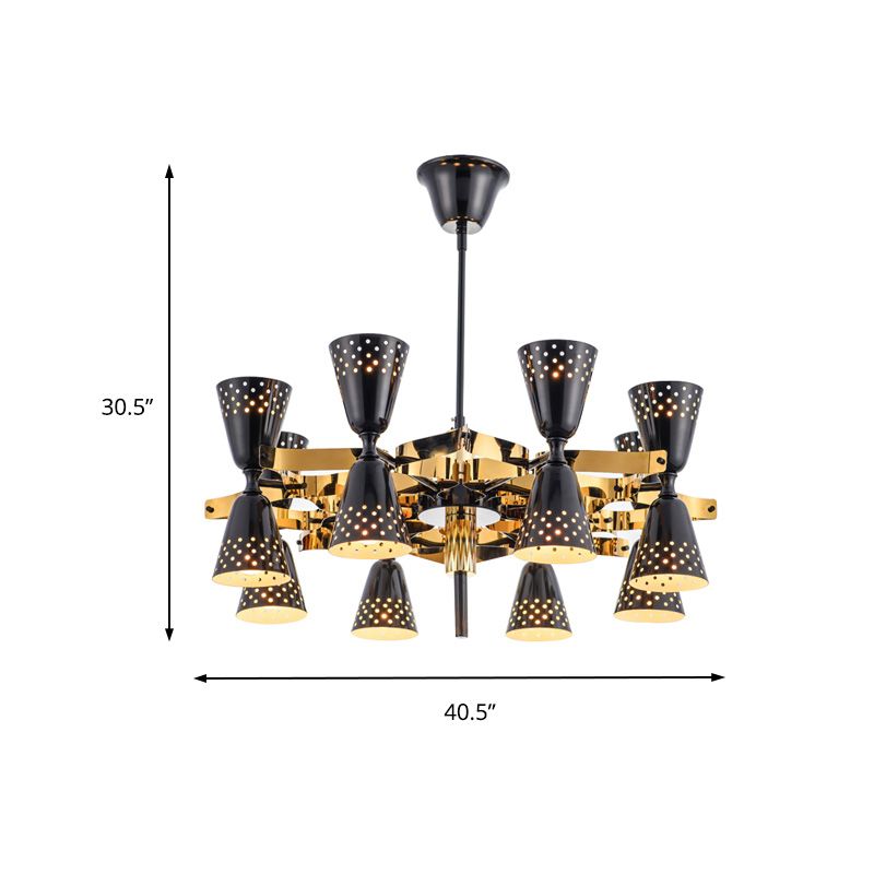 Retro Hourglass Chandelier Pendant Light Metal 16 Lights Hanging Ceiling Light in Black