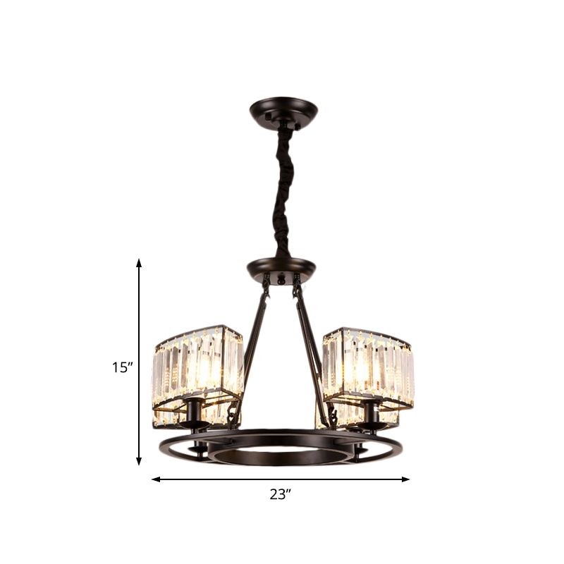 Black/Gold Circle Ceiling Chandelier Modernism Crystal 4/6 Lights Hanging Light Fixture for Bedroom