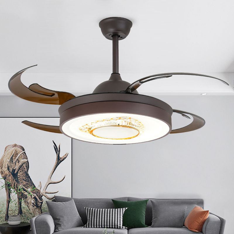 Reversible Antler Blade LED Ceiling Fan Nordic Style Black Metallic Downrod Semi Flush Mount Lamp with Crystal Element