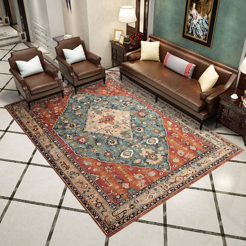 Moroccan Living Room Rug Multi Colored Geometric Pattern Indoor Rug Polyster Anti-Slip Backing Washable Carpet