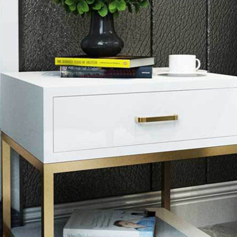 Modern Metal Night Table Lower Shelf Bedside Cabinet with Drawer for Bedroom