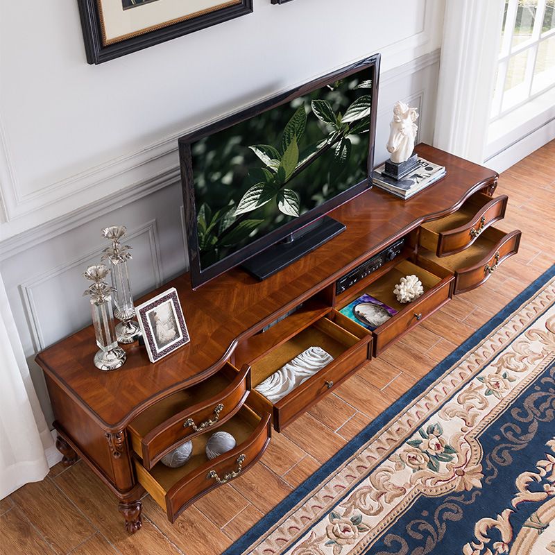 Wooden Stand Console Traditional Style Home TV Stand Console with Drawers