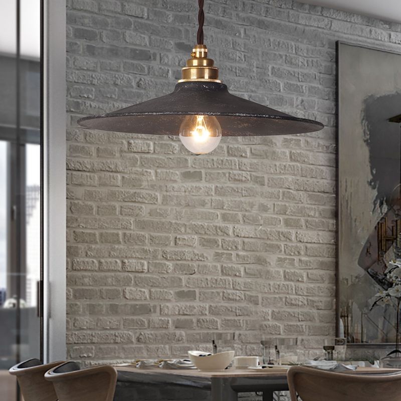 Assicatore sfogliato a pendente soffitto Light Warehouse Style Shone 1 Light Light Antique Black Hanging Lampada