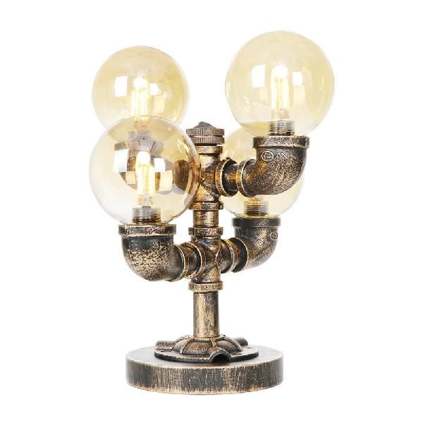 1/2/4-Light Capsule/Globe Desk Lamp Industrial Clear/Amber Glass Table Light for Living Room in Antique Brass