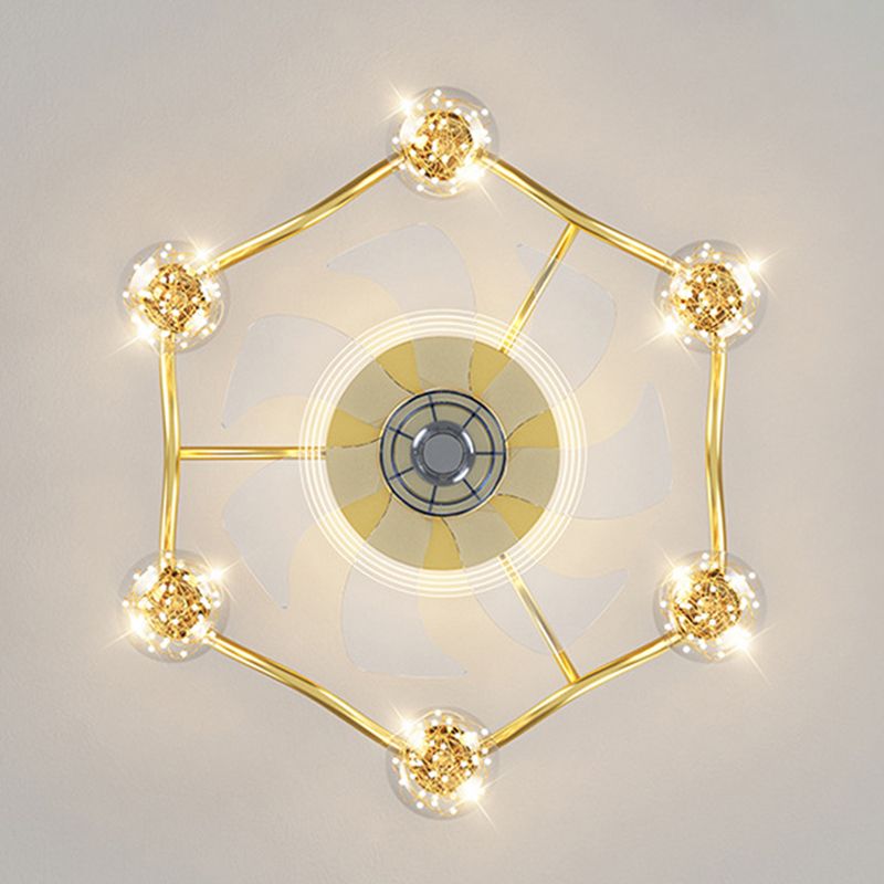 7-Blade Golden Fan with Light Modern Metal LED Ceiling Fan for Foyer