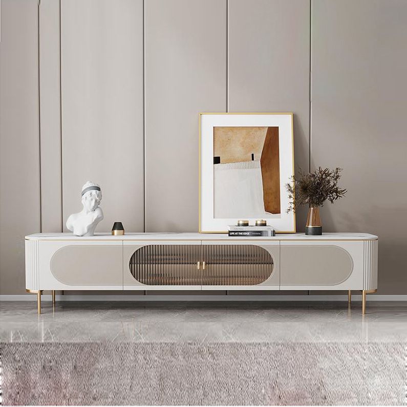 Contemporary Media Console TV Stand Stone TV Media Stand in White