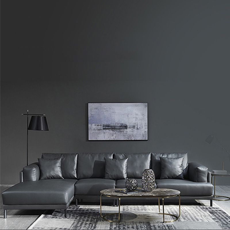 Ornate Style Sectional Down with Pillow Back Grey Sponge Padded Sofa