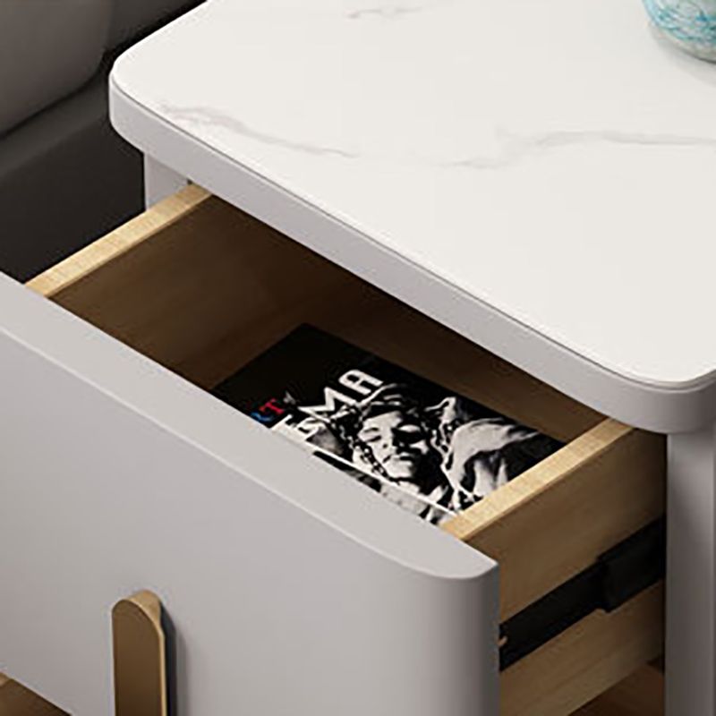 Contemporary Bedside Cabinet Stone Night Table with 2 Drawers