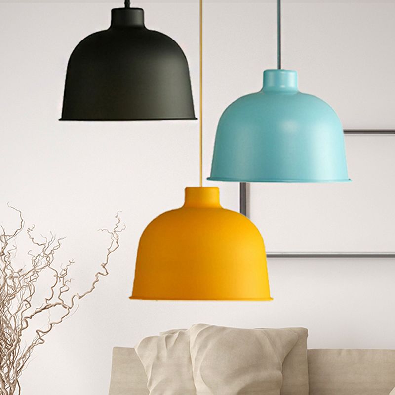 Metal Bowl Shape Pendant Light Dining Room 1 Head Macaron Style Hanging Lamp