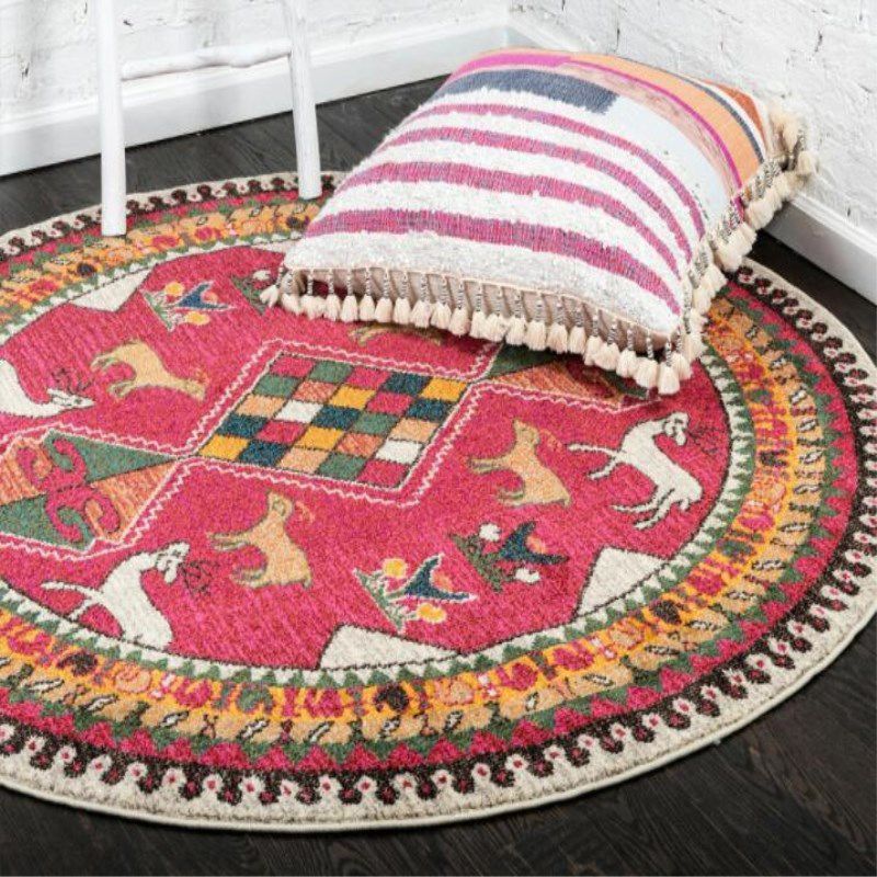 Tapis à imprimé tribal multicolore Polyester bohème carpet teinture résistante à la machine lavable sans glissement pour chambre à coucher