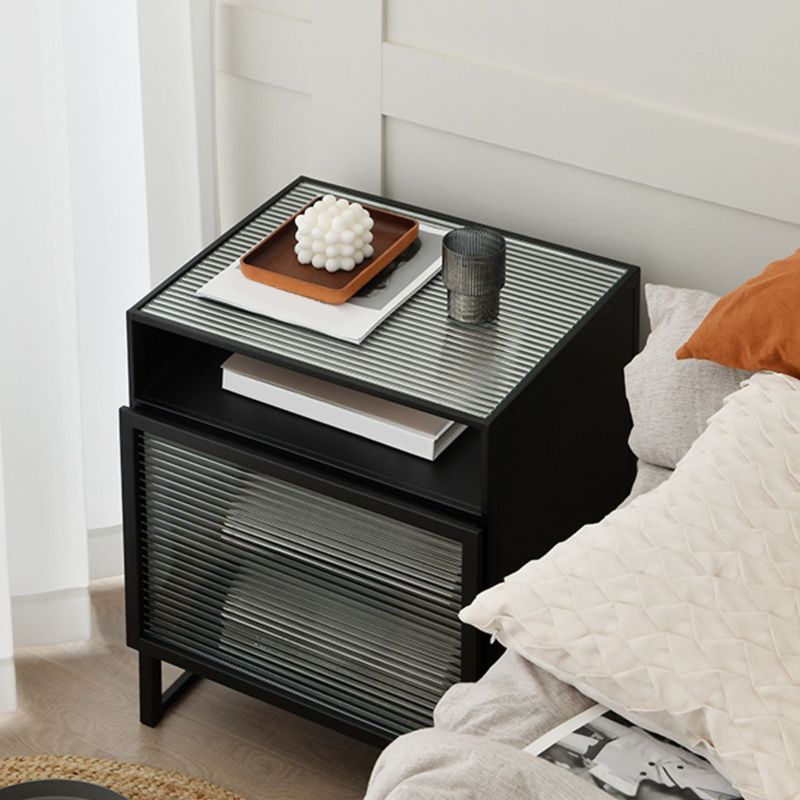 Modern Metal Night Table Cabinets Glass Top Bed Nightstand for Bedroom