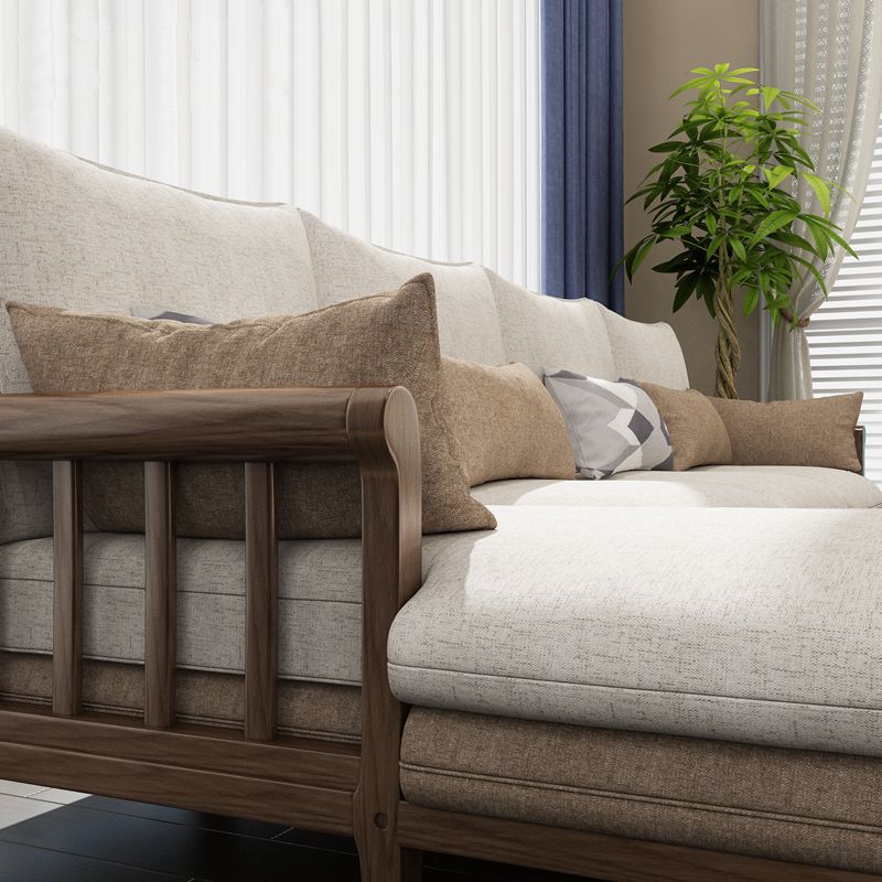 Rustic 37.4"High Cotton-Blend Sectional Pillow Back Sofa with Solid Wood Legs , Beige