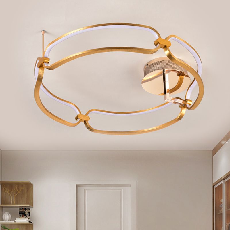 Polished Gold Bracelet Ceiling Mount Light Minimalistic Metal LED Semi Flush in Warm/White/Natural Light