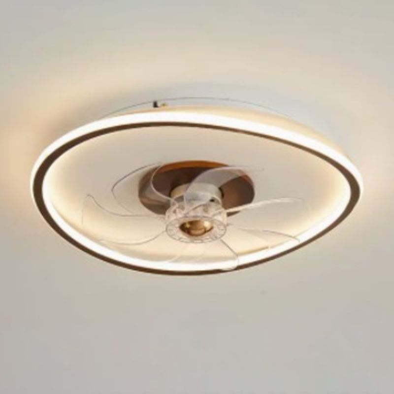 Iron and Wood Ceiling Fan Round LED Contemporary Fan Light Fixture