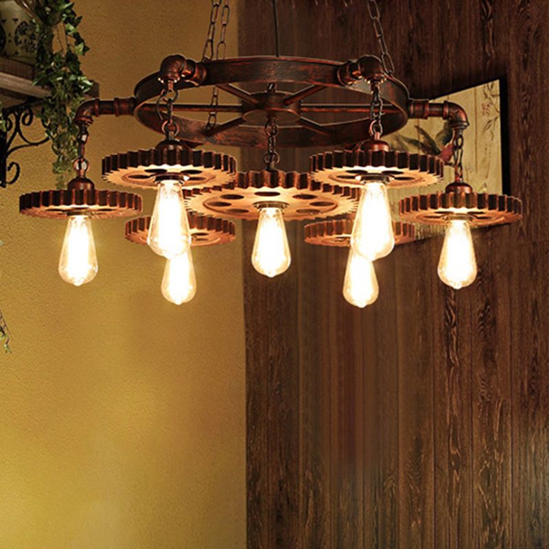 Industrial Style Wrought Iron Hanging Chandelier Bronze Ceiling Hanging Light Fixture for Bar