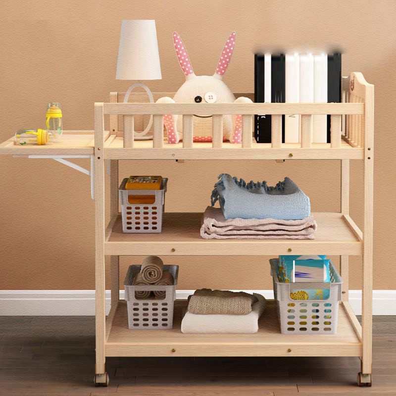 Flat Top Baby Changing Table Solid Wood with Storage Shelf and Wheel