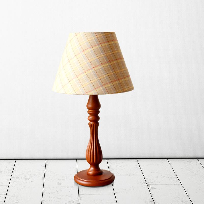 Beige/Tan/Dark Blue Barrel Shape Desk Lamp Traditional Fabric 1 Light Bedroom Reading Light with Wood Base