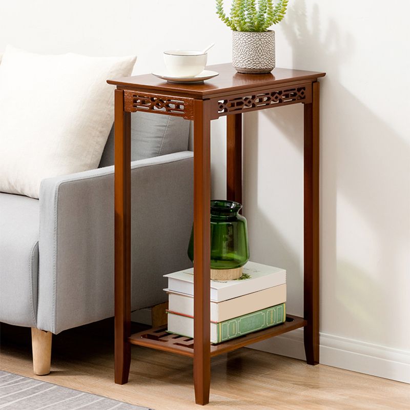 Contemporary 4 Legs Side Table Wood Side End Snack Table with Shelf