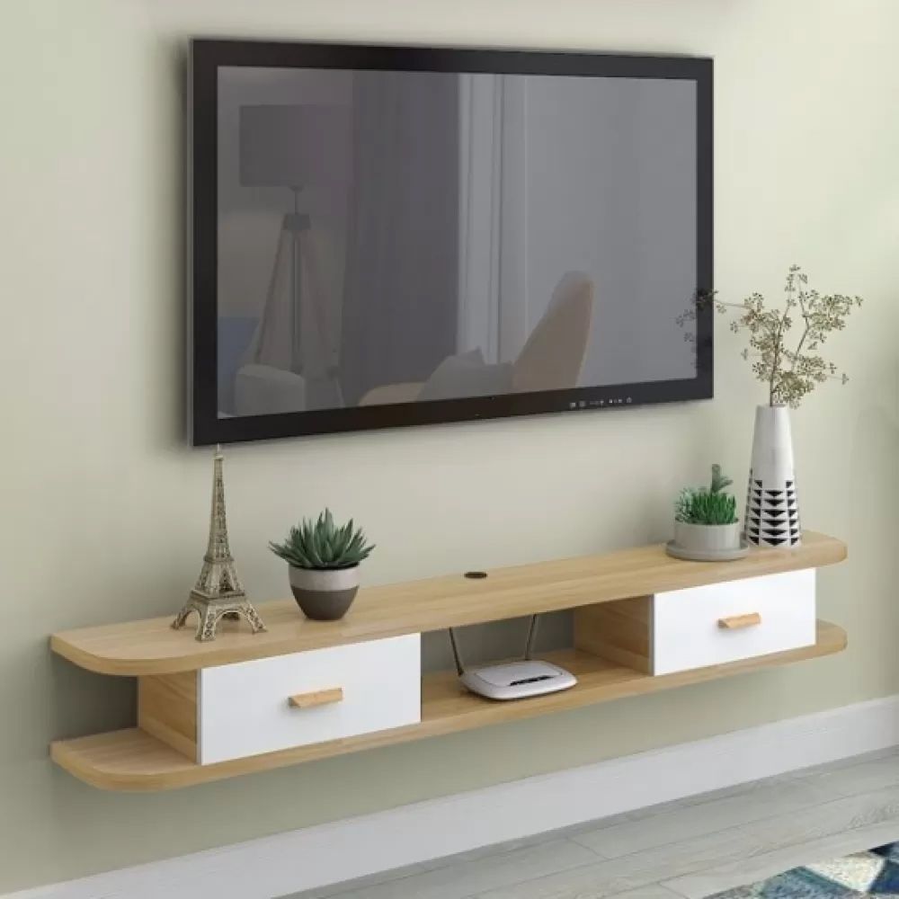 Contemporary TV Media Stand Wall-mounted Wood TV Console with Open Shelving