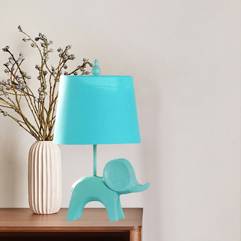 Cartoon 1 Bulb Table Lamp Pink Elephant/Peacock Blue/Yellow Rhinoceros Nightstand Light with Drum/Flared/Chevron Fabric Shade