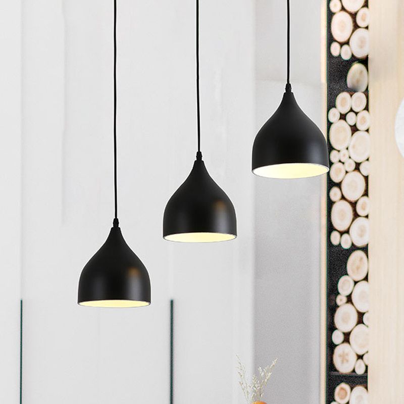 Metallic Onion Cluster Pendant Lamp Contemporary 3 Heads Black Down Lighting with Linear Canopy