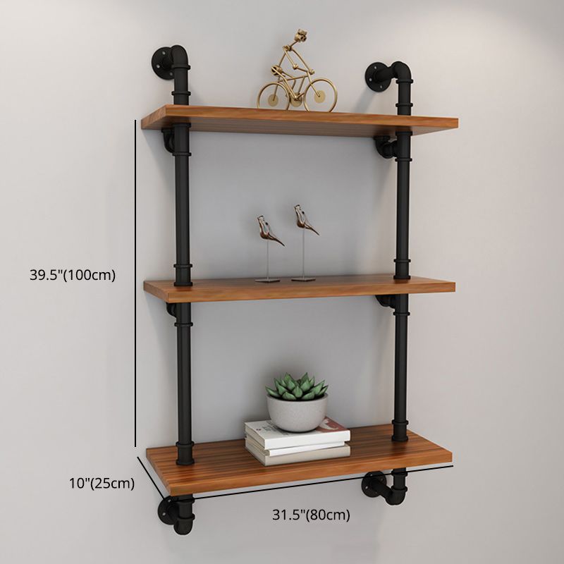 Brown Bookshelf Industrial Style Wall Mounted Bookcase for Home Office