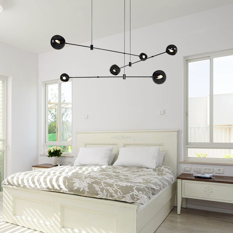 Contemporary Molecule Pendant Light Cast Iron 6 Heads Black Bedroom Chandelier Lighting Fixture