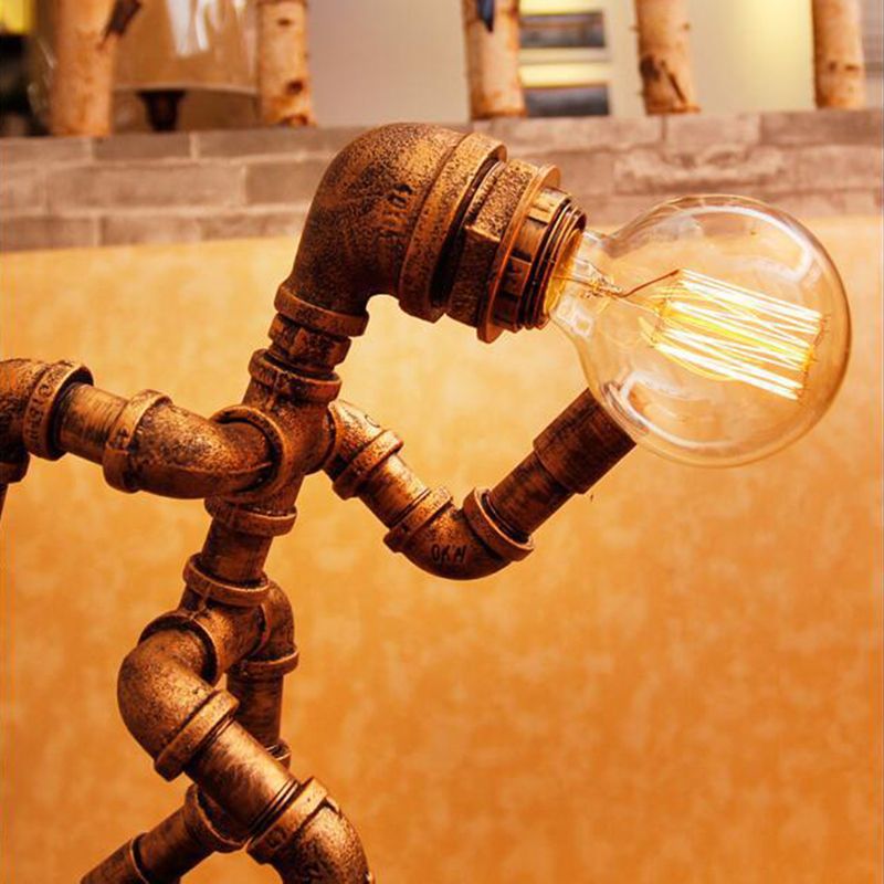 Bronze 1 Kopf Nachttisch Lampe Steampunk Eisenläufer geformtes Tischlicht für Schlafzimmer