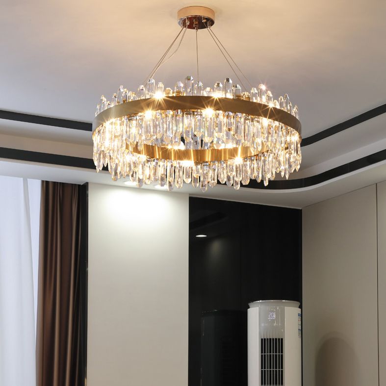 Modern LED Crystal Ring Pendant Chandelier in Gold for Living Room Dining Room