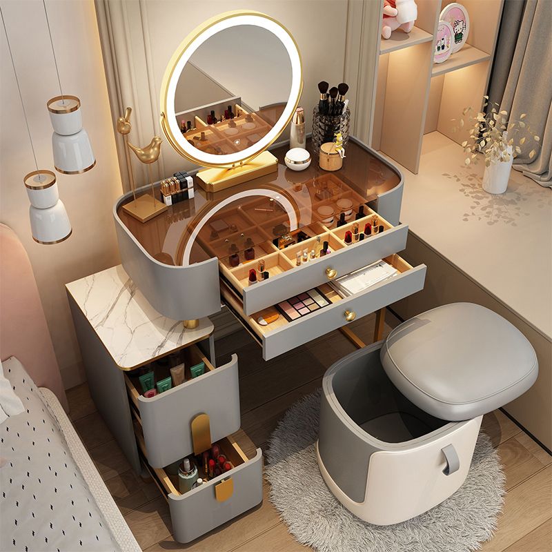 Modern Glass/Stone Top Make-up Vanity Mirror & Jewelry Dressing Table