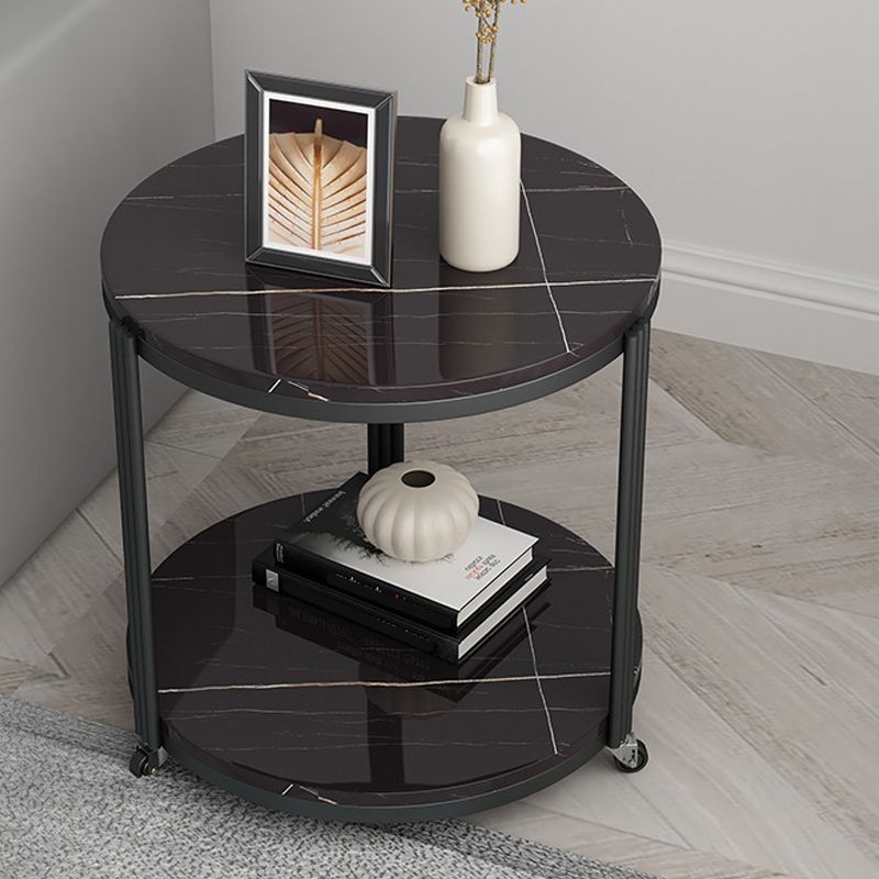 Glam Stone Night Table 21.65" Tall Bedside Cabinet with 2 Shelves