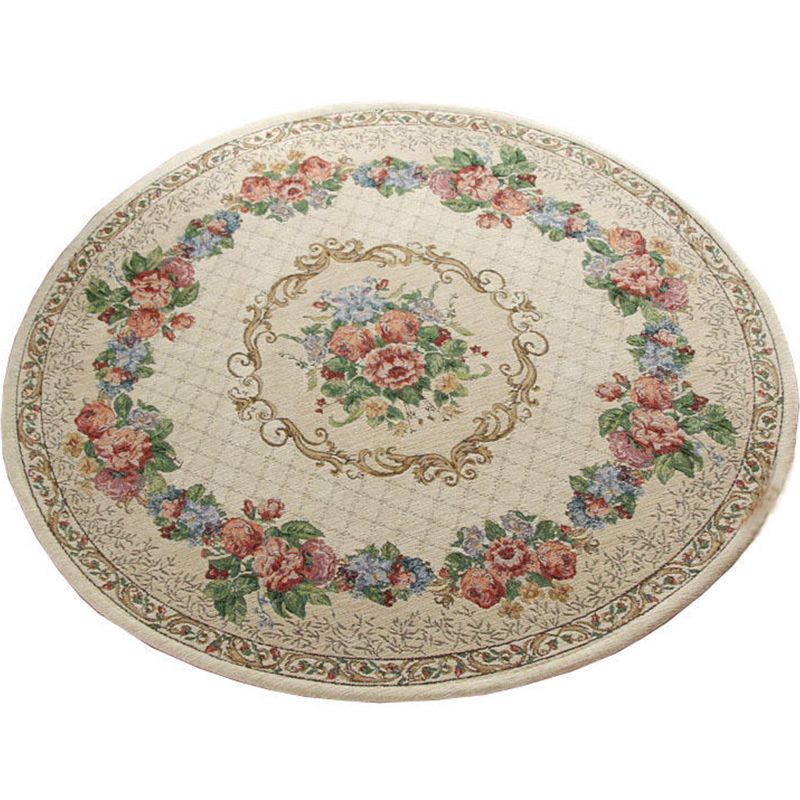 Light Beige Decoration Rug Vintage Floral Printed Area Carpet Polypropylene Anti-Slip Backing Pet Friendly Rug