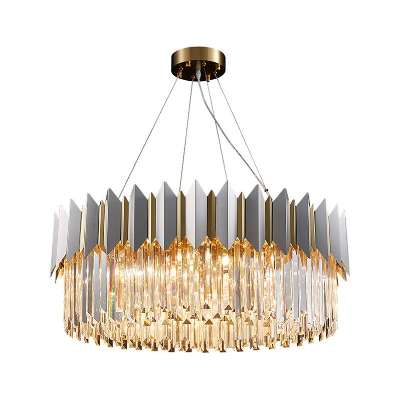 Pendentif de plafond rond contemporain 8 têtes Clear Crystal Prisms lustre luminaire en or