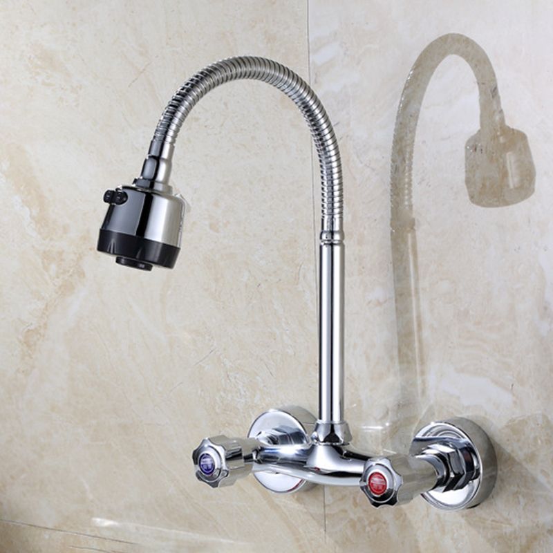 Brass Modern Kitchen Faucet No Sensor 2-Handle Faucet in Nickel