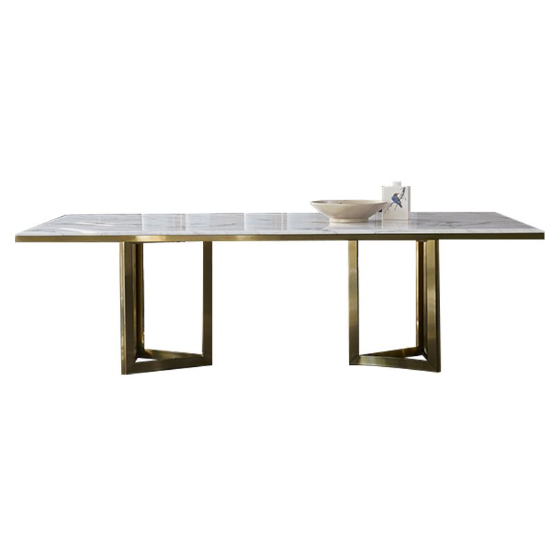 Traditional Luxury Pedestal Table Rectangle Dining Table with Metal Base