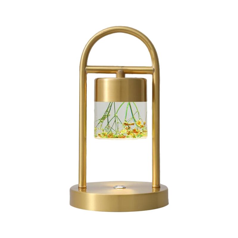 Gold Column Table Lamp Simplicity Clear Glass LED Desk Light with U-Shaped Metal Frame