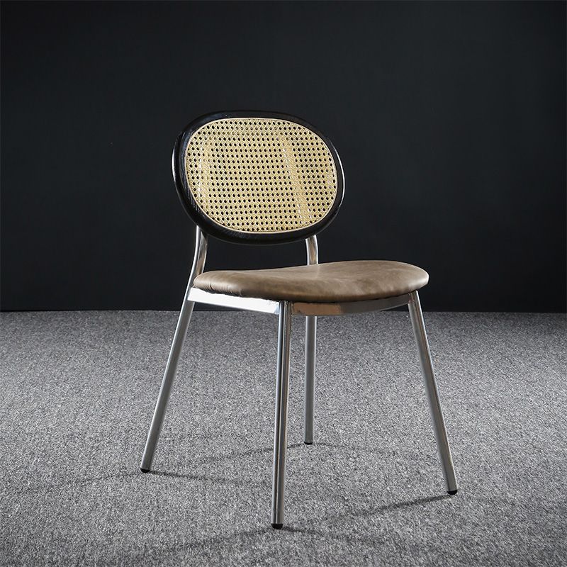 Contemporary Cane Back Chair Faux Leather Dining Side Chair for Indoor