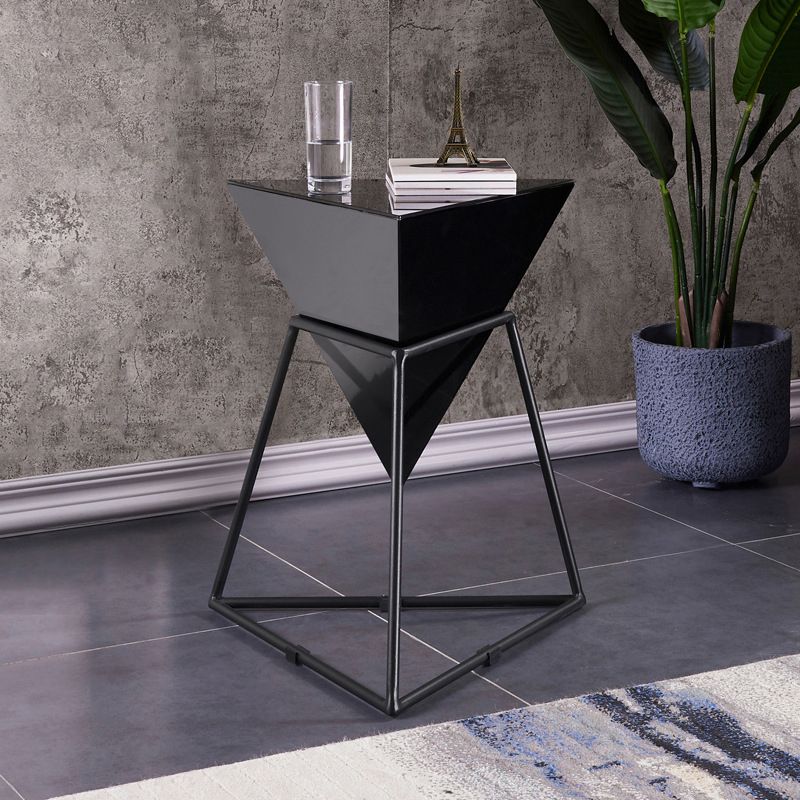 Metal Frame Triangle End Table,21.6"H Gloss Modern Side Table