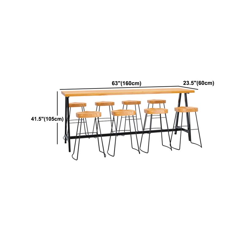 Pine Wood Bar Dining Table Industrial Rectangle Bar Dining Table with Black Trestle Base