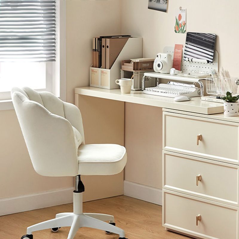 Armless Office Chair White/Pink Desk Chair with Wheels for Living Room