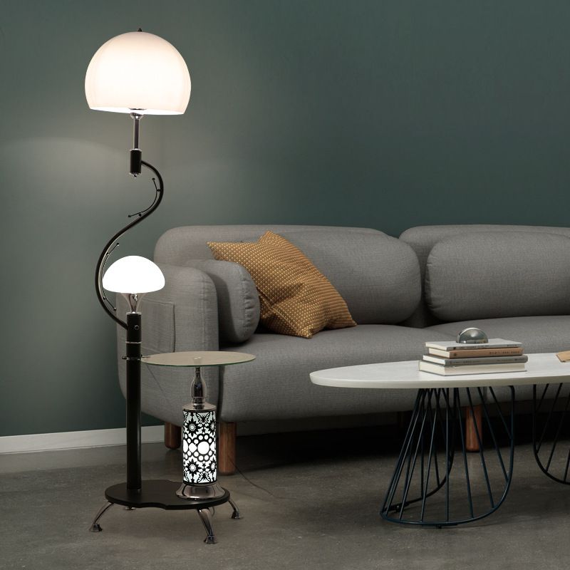 Landstil Dome Bodenbeleuchtung 2 Lichter Acryl -Stand -up -Lampe mit Tisch für Wohnzimmer