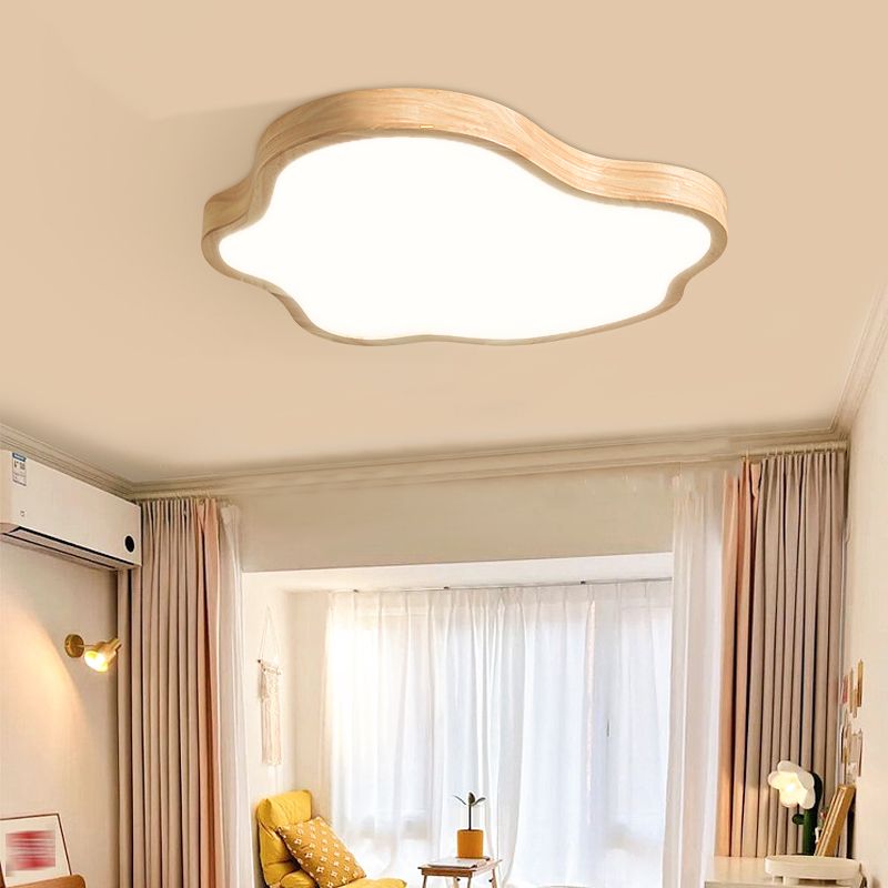 Modern Style Cloud Shape Flush Mount 1 Light Wood Ceiling Light for Bedroom