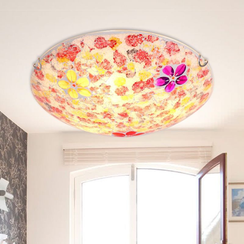 Plafonnier floral à 2/3 lumières, luminaire en verre teinté rouge Tiffany, 12"/16"/19,5" de large