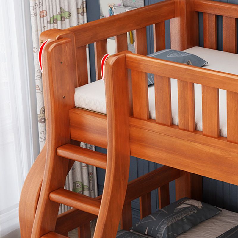 Mid-Century Modern Bunk Bed in Pine Wood with Built-In Ladder