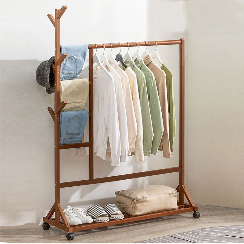 Contemporary Hall Stand Bamboo Wood Shelving Hooks Included Free Standing Coat Rack