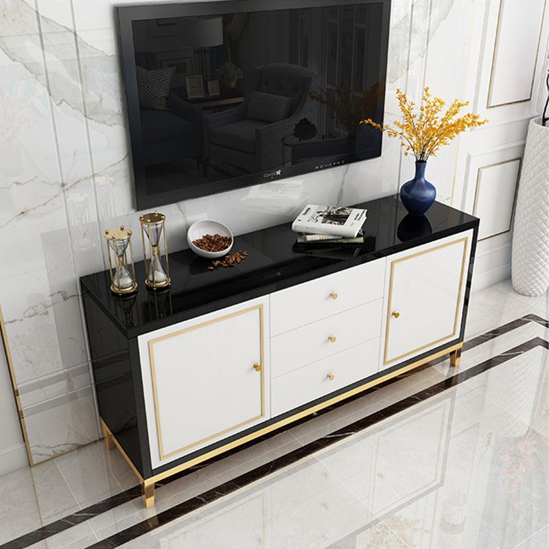 Enclosed Storage Media Console Glass TV Stand Console with Drawers